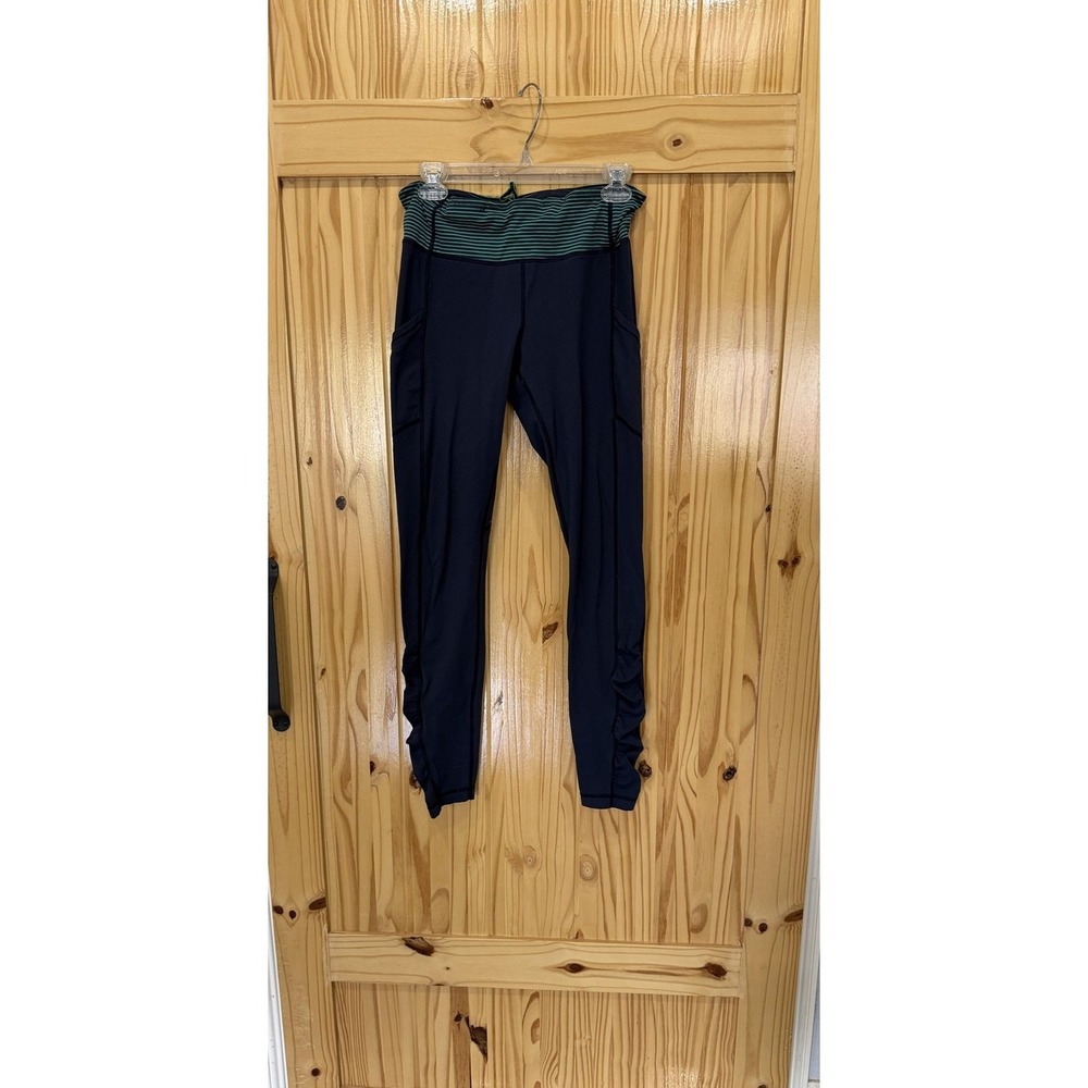 Lululemon‎ Leggings Womens 6 Blue Ankle Striped Waist Pocket Running Yoga Gym